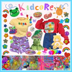 Plus Size Kidcore Outfits, Kidcore Summer Outfit, Kidcore Clothes Aesthetic, Nostalgia Core Outfits, Kidcore Outfit Ideas, Rainbow Aesthetic Outfit, Childcore Aesthetic