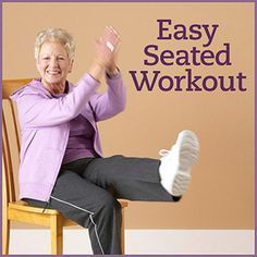 an older woman sitting in a chair with her feet up and the words easy seated workout