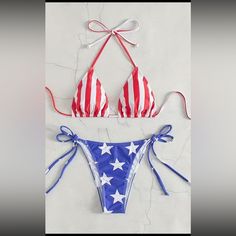 Red White Blue Bikini Never Opened Nwt American Flag Print Blue Swimwear For Beach, Plaid Bikinis, Floral Tankini, Black Tankini, Bearded Lady, Red White Blue, Red White And Blue, Neon Pink, Lady In Red