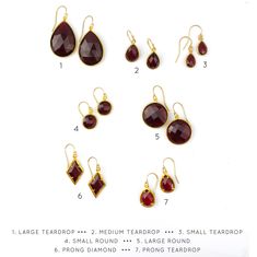 We're celebrating the month of January with beautiful Garnet Quartz earrings! You can choose your favorite gemstone shape and size to fit your style. These earrings would make a great gift for birthdays or holidays, or if you just need a bit of vibrant dark red in your jewelry fashion.The gemstones are listed in the following order:1. Large Teardrop - 18 x 25mm2. Medium Teardrop - 9 x 13mm3. Small Teardrop - 6 x 9mm4. Small Round - 10mm5. Large Round - 18mm6. Diamond Prong - 8 x 13mm7. Prong Tea Red Drop Jewelry With Matching Earrings, Gemstone Drop Earrings For Party, Party Gemstone Drop Earrings, Red Gemstone Drop Jewelry, Red Drop Gemstone Jewelry, Gemstone Earrings For Party, Amber Birthstone Jewelry For Anniversary, Red Teardrop Jewelry With Matching Earrings, Party Red Gemstone Earrings