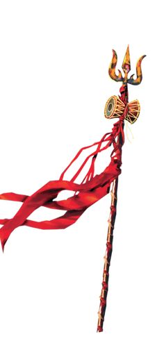 a red and gold colored stick with an elaborate design on it's end, in the shape of a dragon