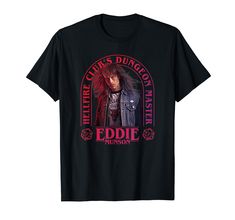 a black t - shirt with an image of the character eddie musson on it