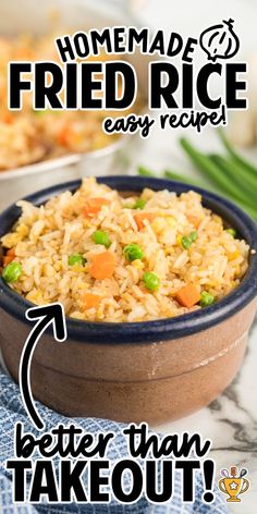 a bowl filled with rice and peas on top of a table