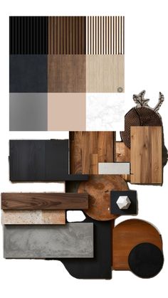 an assortment of different colors and materials in various sections, including wood, metal, and concrete