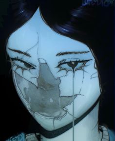 an animated image of a woman's face with tears