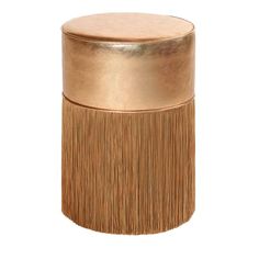 a gold and brown stool with fringes on it