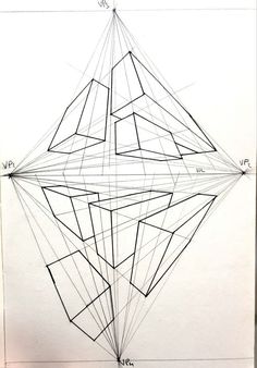 an image of a drawing on paper with lines in the shape of cubes and rectangles