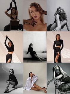 a series of photos with different women in black and white