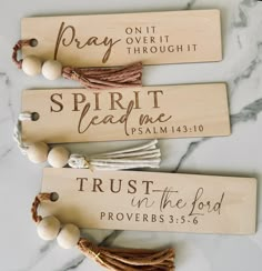 three wooden signs with the words pray over it, spirit lead me and trust in the lord provers 3 5 - 6