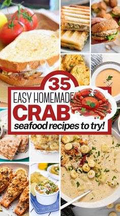 the cover of 35 easy homemade crab seafood recipes to try