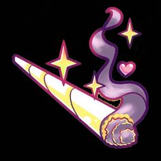 a drawing of a rolled up paper with stars and hearts on the top, in purple