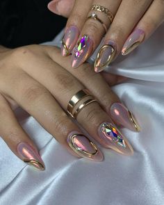 Nail Acrylic, Korean Nails, Nails Design With Rhinestones, Dope Nail Designs, Almond Nail, Unusual Earrings, Design Nail, Girls Nails, Luxury Nails