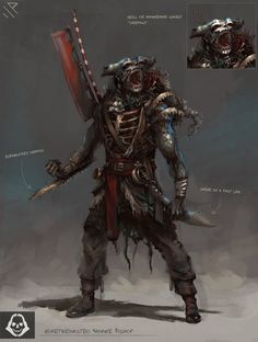 Stories of cursed pirates, Mirco Paganessi on ArtStation at… Fish Pirate Character, Cursed Pirate Art, Create A Fantasy World, Cursed Pirate, Fantasy Pirate, Pirates Theme, Sea Pirates