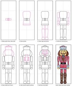 step by step instructions for how to draw a nutcracker