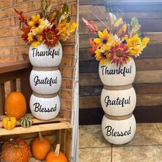 three white pumpkins stacked on top of each other