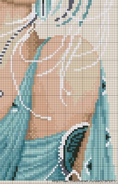 a cross stitch pattern of an anime character with blonde hair and blue eyes, holding his hands behind his head