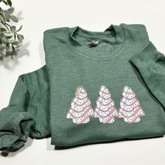 Gildan Christmas Cake Pop Tree Sweatshirt, New Never Used, Comfy, Cozy, Size S, M & L, Heather Dark Green Color, Unisex Cake Pop Tree, Cake Tree, Christmas Tree Cakes, Christmas Tree Cake, Tree Cakes, Cozy Tops, Green Sweatshirt, Holiday Style