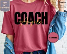 Comfort Colors Personalized Coach Shirt, Custom Coach Gift, Cheer Coach Shirt, Coach Game Day Shirt, Team Gift, Coach Shirt ORDERING: 1. Review all photos 2. Choose Size and Color from drop-down menu 3. If personalization box is available, add your text color 4. Add each shirt to cart one at a time 5. Click "Add to Cart" - you can go back to add more products 6. Click "Proceed to Checkout" 7. Add note to seller for any requests * We use Comfort Colors brand shirts, all of them are premium quality and soft shirts. Using only the highest-quality, 100% U.S.-grown ring-spun cotton, Comfort Colors apparel & headwear is known for exceptional durability, softness, and construction. BULK DISCOUNTS AND SPECIAL REQUESTS: We offer bulk discounts and are open to special requests. Please feel free to d Cheer Coach Shirts, Purple Coach, Coach Shirt, Coach Gift, Brand Shirts, Game Day Shirts