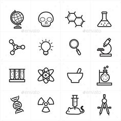 black and white science icons set