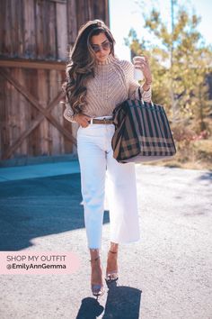 One of my favorite looks from our Jackson Hole Trip. I'm wearing a Sweater from Free People, White jeans, culottes from H Emily Gemma Outfits, Emily Ann, Jeans Outfit Fall