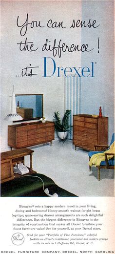 an advertisement for drexel furniture from the 1950's