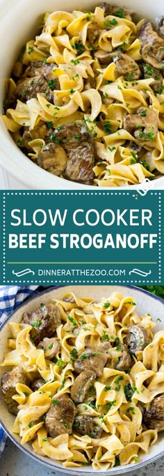 a bowl full of beef stroganoni and pasta