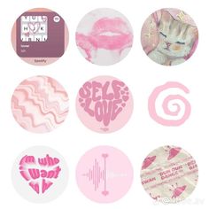 six stickers with different types of pink and white designs on them, all in the same circle