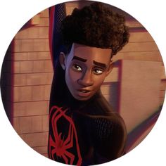 the animated spider - man character is wearing black and red clothes with his eyes wide open