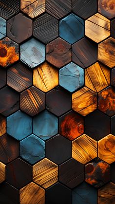 an array of wooden tiles with different colors and patterns on them, as well as the background