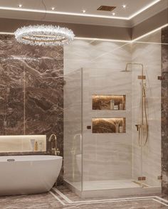 an elegant bathroom with marble walls and flooring