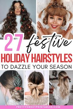 Get into the holiday spirit with these 25+ vibrant Christmas hair color ideas. Transform your look for the festive season. #christmashairstyles #holidayhair #festivehair #christmashair #holidayhairstyles #partyhair #winterhair #christmasparty #hairstyleinspo #hairtutorials #holidaylooks #christmasbeauty #festivebeauty #hairgoals #christmasglam #holidayvibes #winterhairstyles #christmasinspo #hairideas Christmas Hair For Women, Medium Easy Hairstyles For Women, Long Hair Christmas Hairstyles, Christmas Party Updo Long Hair, Fun Holiday Hairstyles, Fun Christmas Hair Ideas, Holiday Hair Styles Christmas, Christmas Updo Party Hair, Easy Christmas Hairstyles For Women