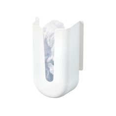 a white tissue dispenser is shown on a white background with the paper in it's holder