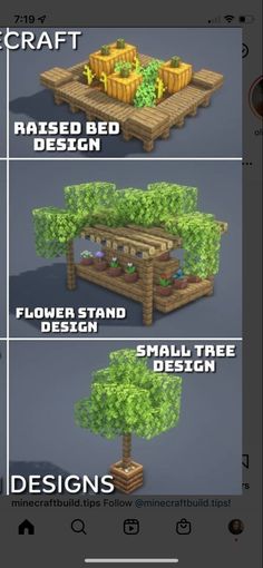 some screenshots showing different types of trees and planters in the same area