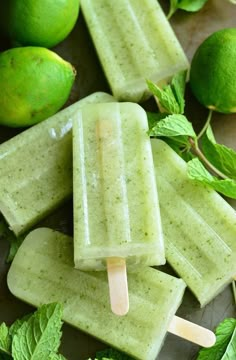 lime pops on a stick with mint leaves