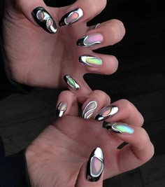 Intricate Nail Art, Outer Space Nails, Futuristic Nails, Nail Design Glitter, Chrome Nails Designs, Dope Nail Designs, Design 2023, Girls Nails, Fire Nails