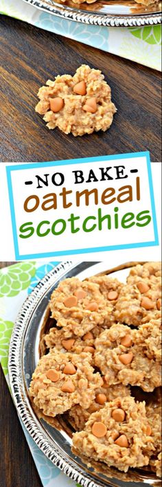 no bake oatmeal cookies on a plate with the title above it