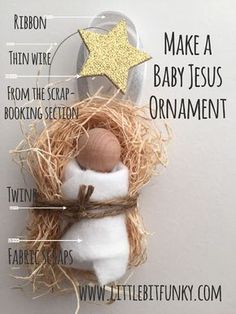 a baby jesus ornament hanging on a wall with the names and parts labeled