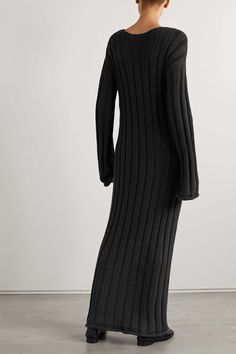 THE ROW Danielas ribbed wool-blend maxi dress | NET-A-PORTER Minimalism Clothes, Grey Maxi Dress, Maxi Styles, Knitted Dress, Cozy Fits, Office Outfits, Simple Makeup, Net A Porter, Women Collection