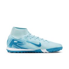 the nike superfly pro football cleats are light blue and white