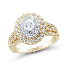 a yellow and white diamond engagement ring