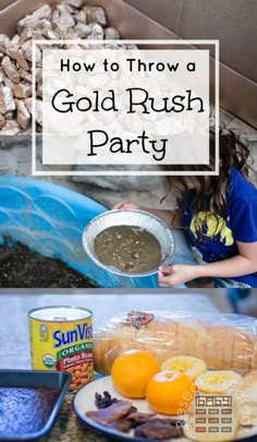 how to throw a gold rush party with food and drinks on the table for kids