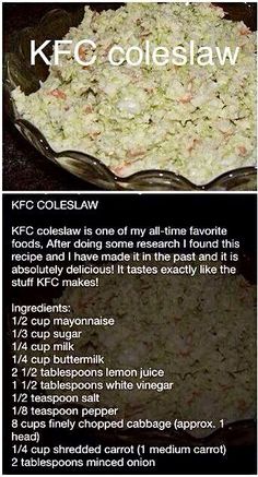 the recipe for kfc coleslaw is shown here