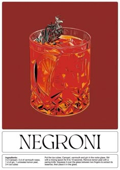 a red glass filled with ice and garnish on top of a magazine page