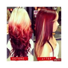 Two Tone Red Hair, Red Hair With Blonde, Grey Balayage, Hair Dues, Blonde Ombre Hair, Pink Blonde, Two Toned Hair, Ombre Blond, Fire Hair