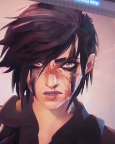 an anime character with black hair and piercings on his face, staring at the camera