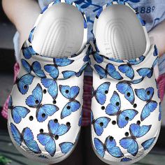 Dreamy Blue Butterflies Crocs Shoes Clogs Gifts For Daughter Birthday Women Mothers Day 2022 Lightweight construction with breathable mesh fabric provides a comfortable and flawless fit. Birthday Women, Butterfly Shoes, Gifts For Friend, Gifts For Daughter, Blue Butterflies, Crocs Classic Clogs, Wooden Shoes, Blue Dream, Shoe Gifts