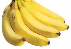 a bunch of ripe bananas hanging from a string on a white background with clippings