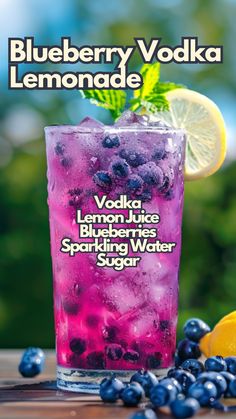 Drinks With Blueberry Vodka, Blueberry Lemonade Vodka, Sweet Vodka Drinks, Blueberry Vodka Drinks, Fruity Vodka Drinks, Vodka Soda Cocktails, Summer Mixed Drinks, Lemonade Cocktails