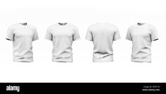 three white t - shirts with black trims on the front and back sides, all in different sizes