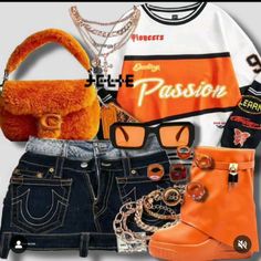 Custom Concert Outfit, Custom Outfits Black Women, Rockstar Outfit For Women, Outfit Ideas Outdoor, Going Out Outfits For Women, Orange Outfits, Date Night Dinner, Outing Outfit